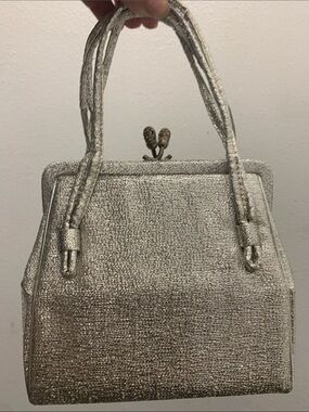 AFTER FIVE.Silver Structured Top-Handle Evening Bag